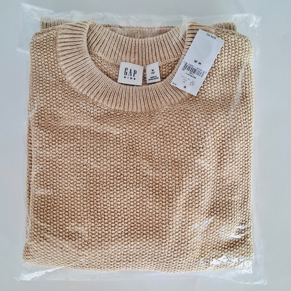 Gap Kids Crewneck Sweater M 8 Beige 100% Cotton Seed Stitch Knit NWT 604700
